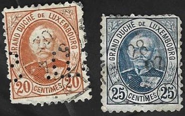 2 Postzegels Luxemburg 1891 Groothertog Adolf, Ophalen of Verzenden, Luxemburg, Gestempeld