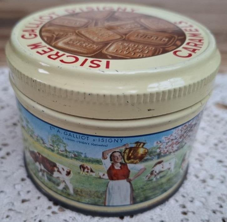 Oud Frans caramel blikje, Caramels d'Isigny, Collections, Enlèvement ou Envoi, Utilisé, Autre, Autres marques