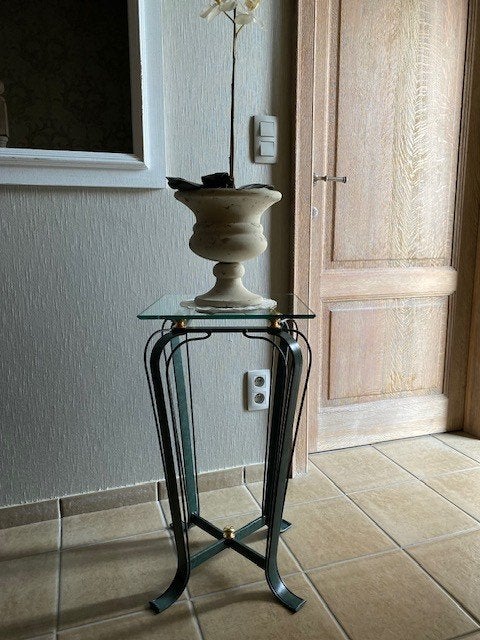 bijzettafel met smeedijzeren onderstel, Ophalen, Vierkant, 60 cm of meer, Glas