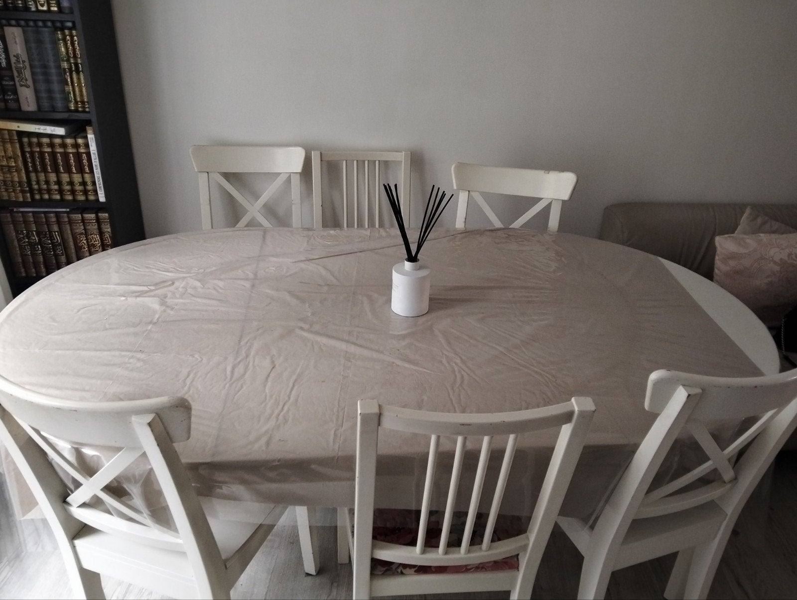 table blanche avec double ralonge, Enlèvement, Utilisé, Moderne, 4 à 6 chaises