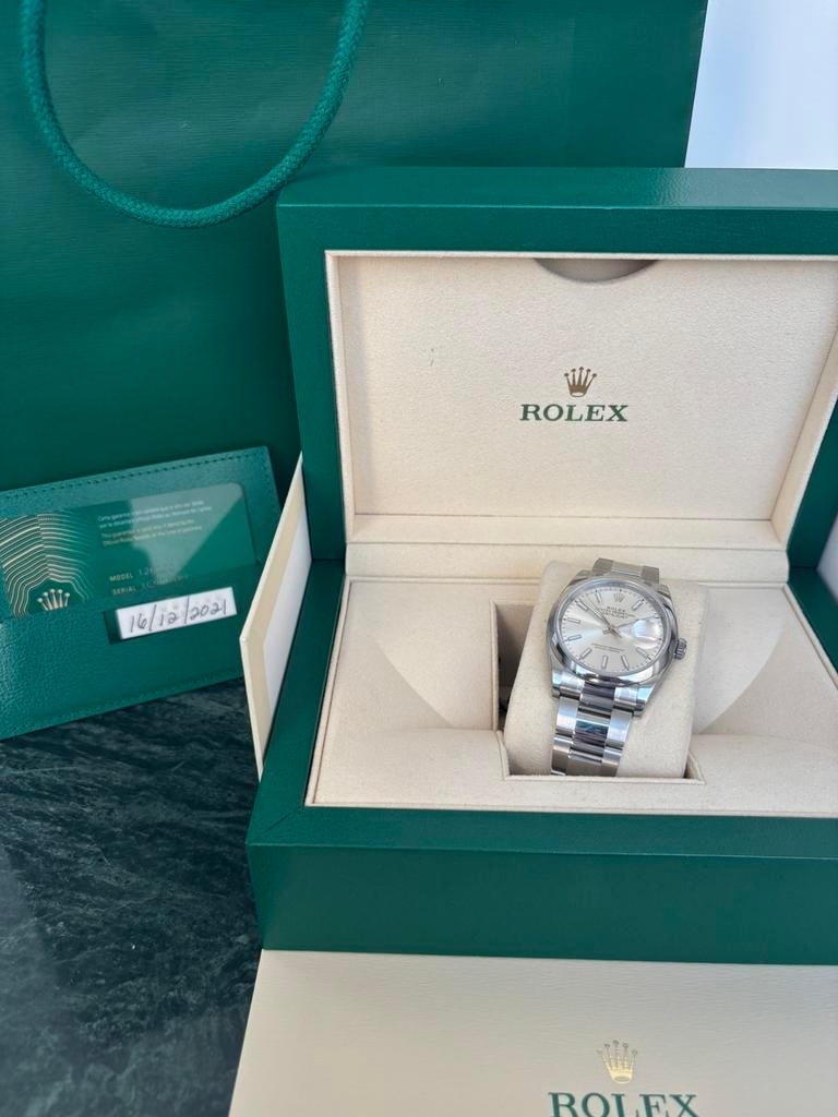 Rolex Datejust 36 Ref. 126200 - Zilver dial - Olyster band, Polshorloge, Nieuw, Ophalen of Verzenden, Rolex