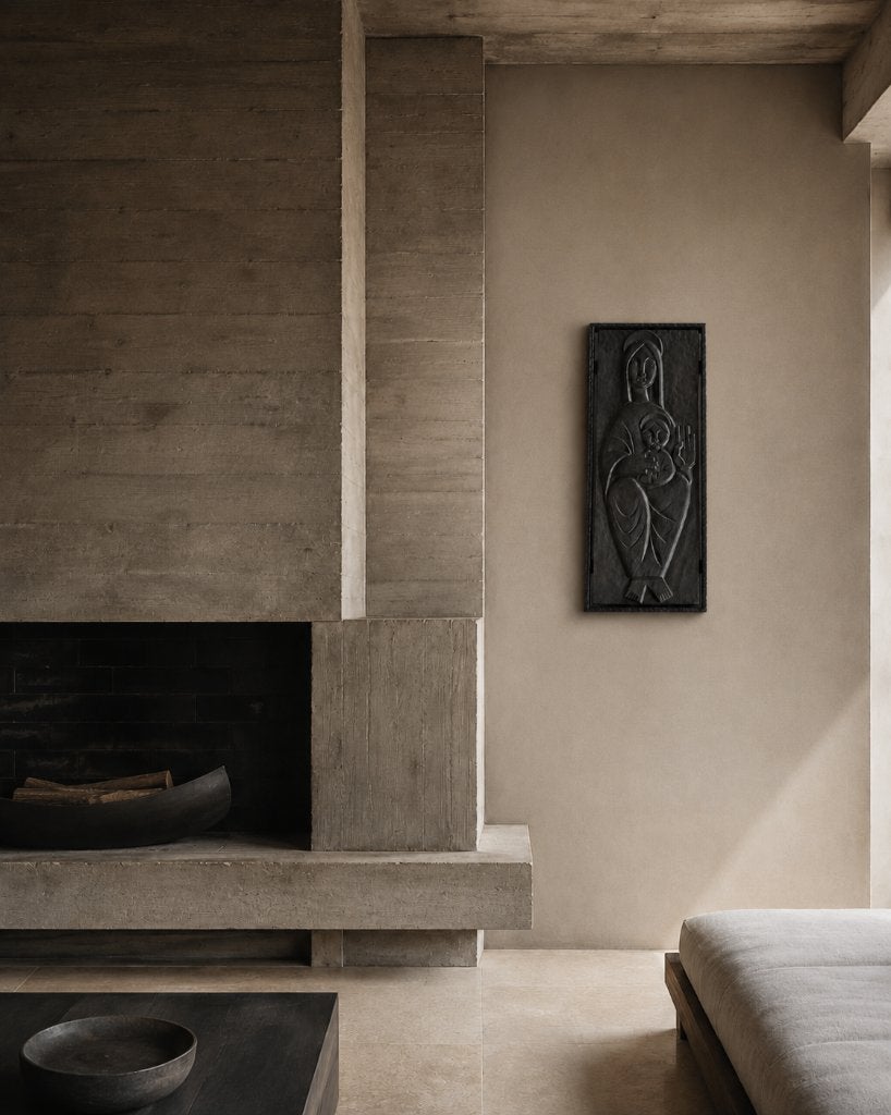Vintage Brutalist metalen bas relief -  Madonna met Kind, Ophalen