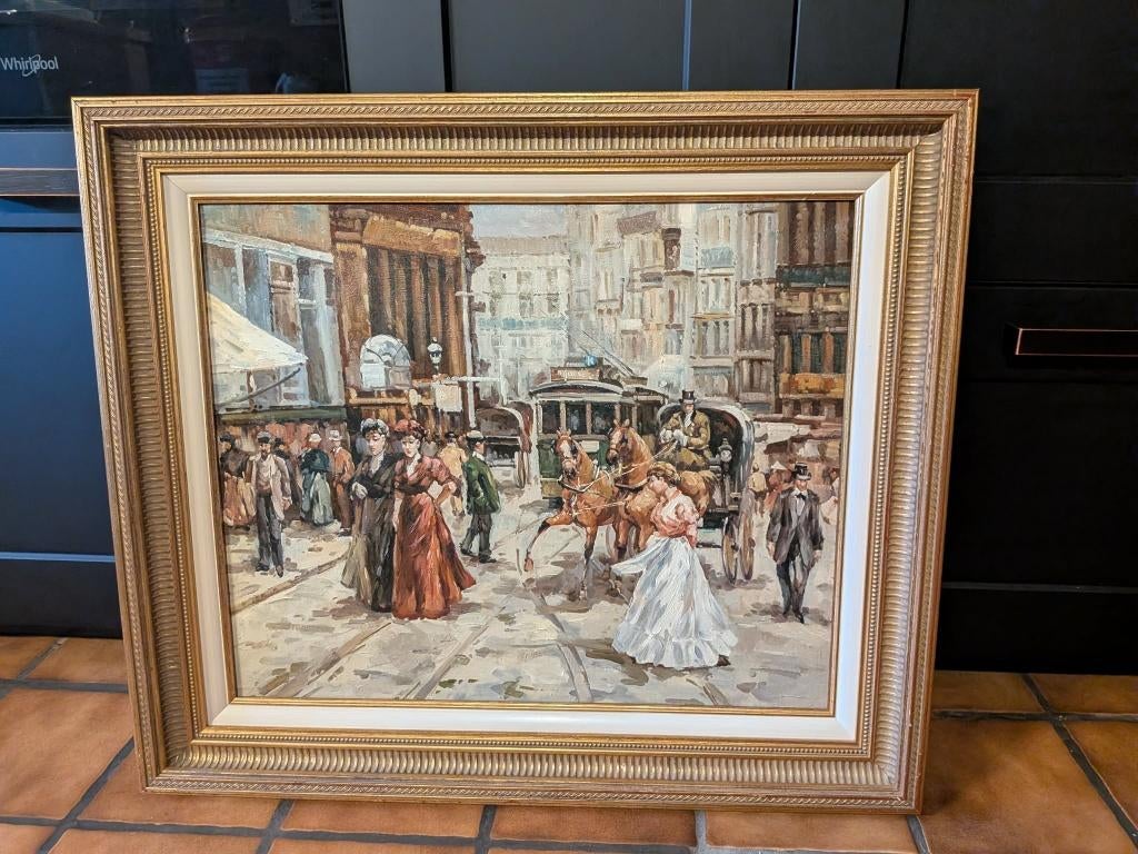 Olieverfschilderij, Cornet, Parijse scène 80 x 70, Antiek en Kunst, Ophalen