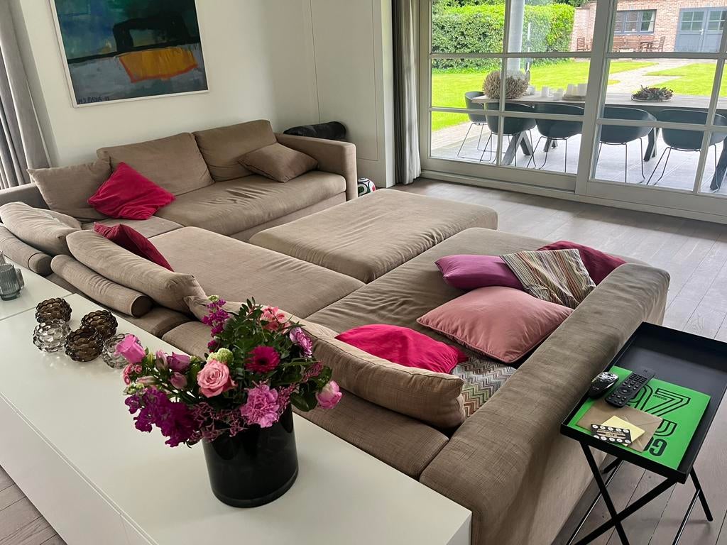 Gratis hoeksalon op te halen - beige stof, Huis en Inrichting, Ophalen, Gebruikt, Stof