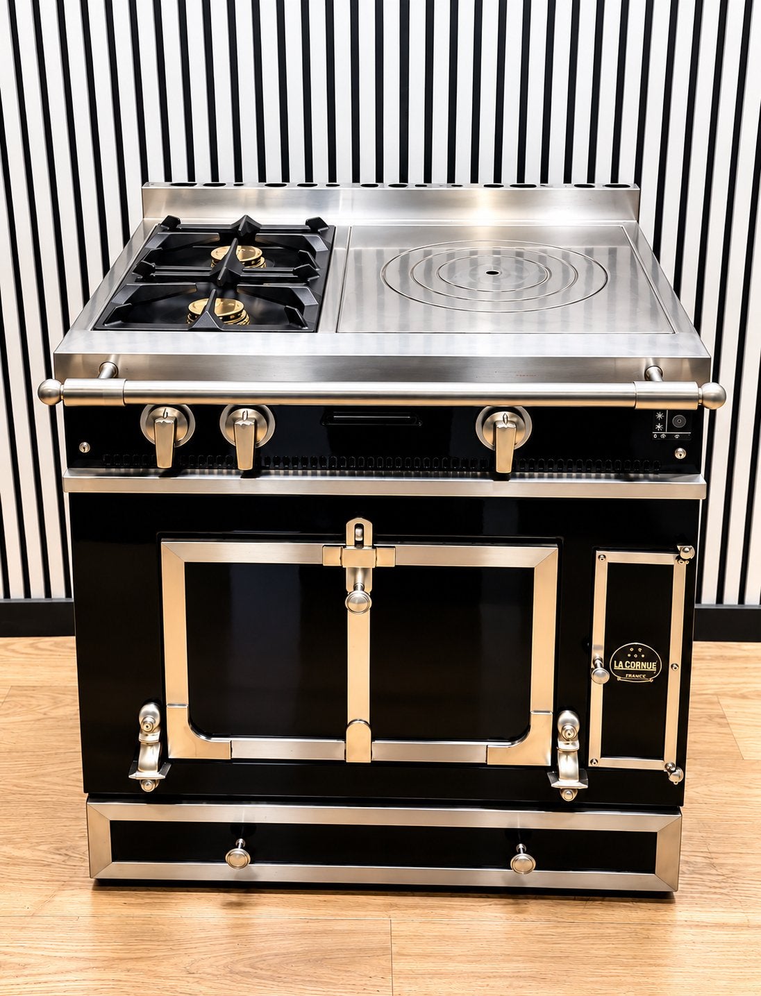 Luxe La Cornue Zwart hoogglans 3 pits + afzuigkap 80 cm, Enlèvement ou Envoi, Comme neuf, Gril, Autoportant