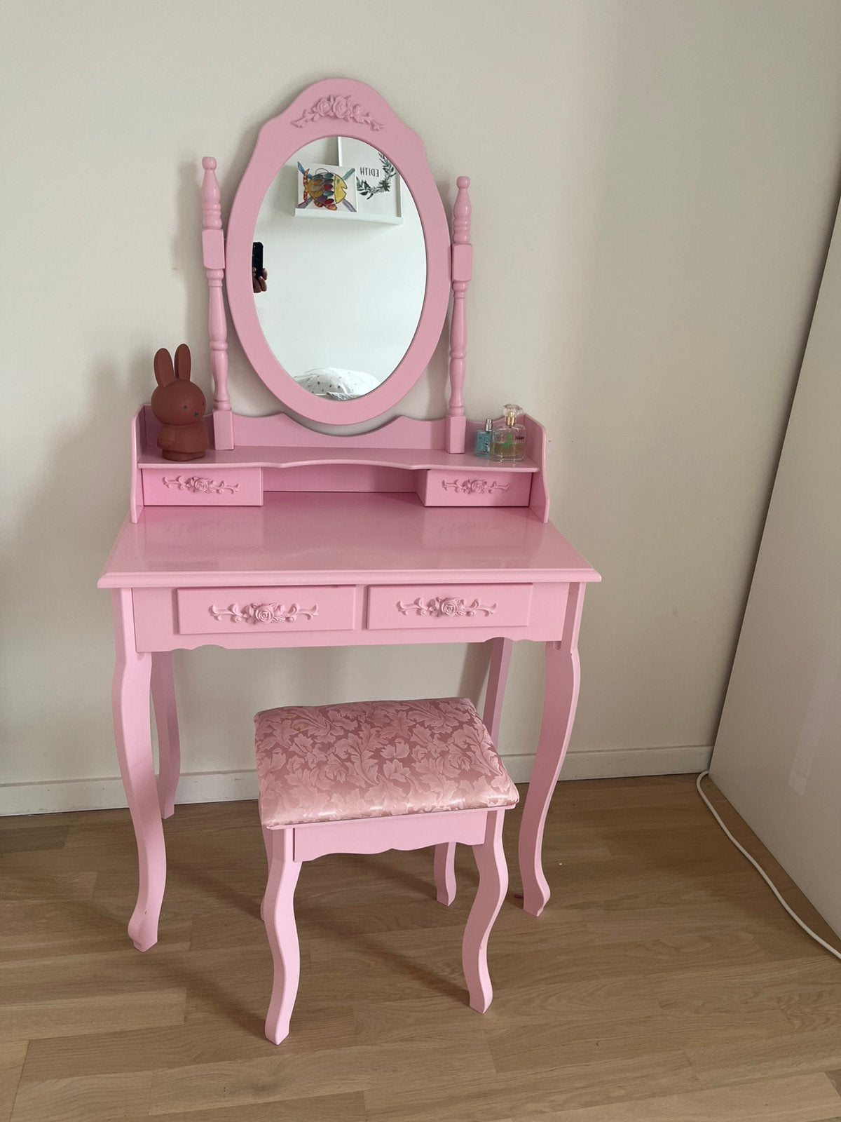 Roze kinder kaptafel met spiegel & krukje, Ophalen, Zo goed als nieuw
