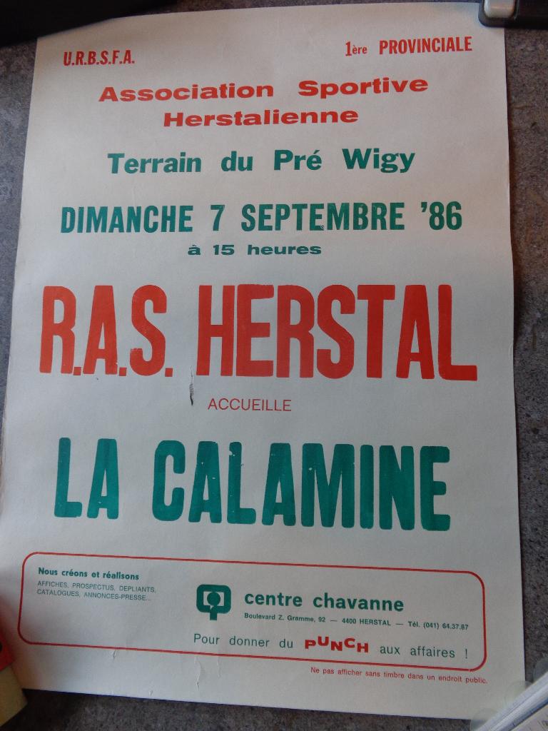 Ancienne affiche football AS Herstal-La Calamine, Enlèvement