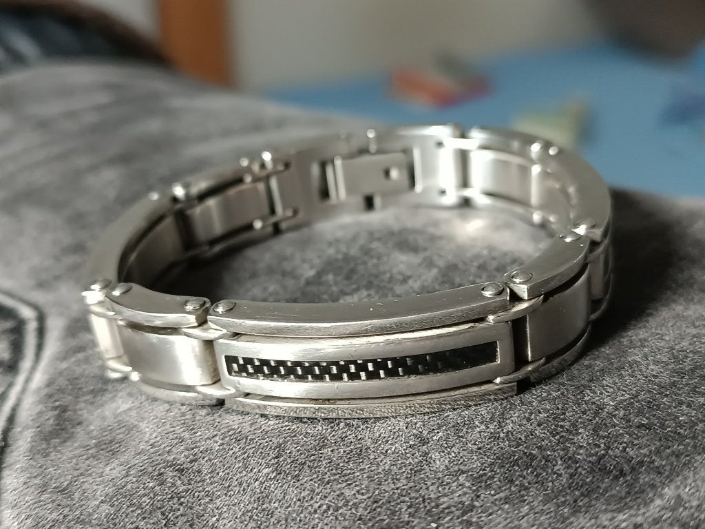 Edelstalen herenarmband, Handtassen en Accessoires, Ophalen of Verzenden, Gebruikt, Zilver, Staal