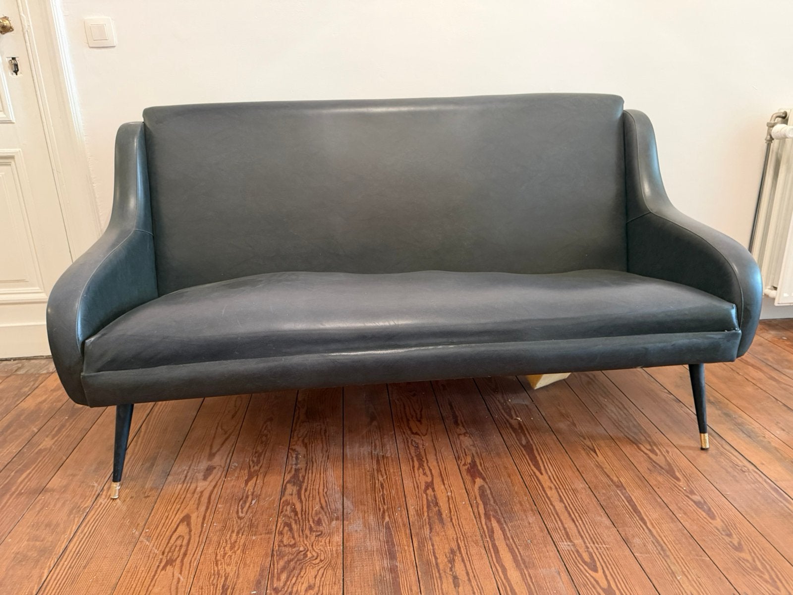 Skai leren bank midcentury, Ophalen, Gebruikt, Minder dan 75 cm, 150 tot 200 cm