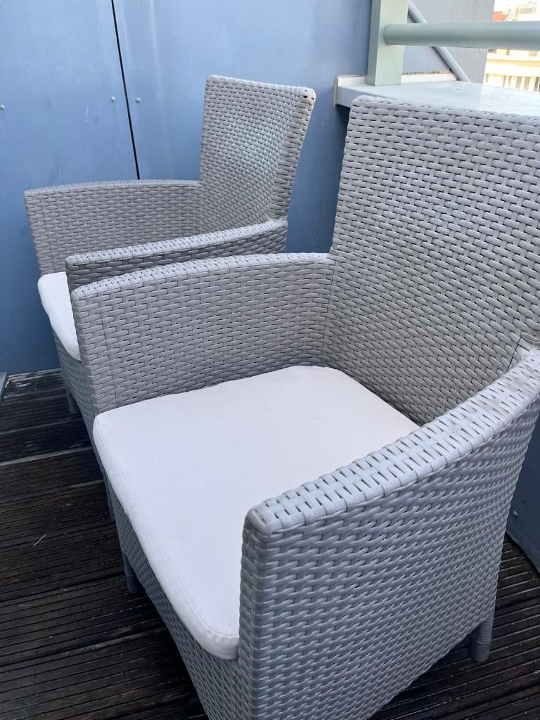2 tuin/terrasstoelen taupe kleur, Tuin en Terras, Ophalen, Gebruikt, Kunststof