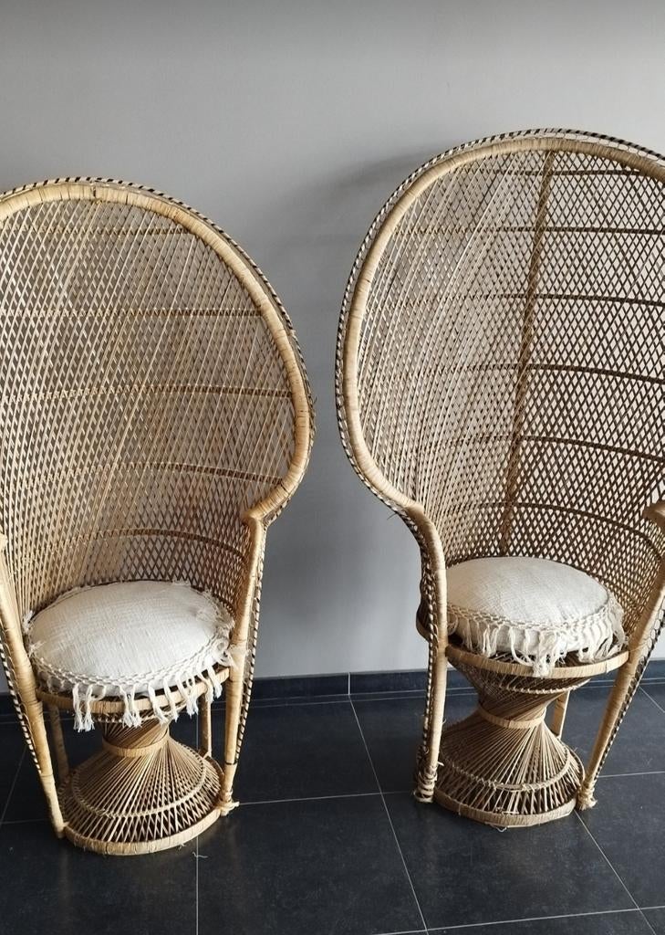Chaises fauteuils Emmanuelle en rotin avec coussins, Enlèvement, Décoration