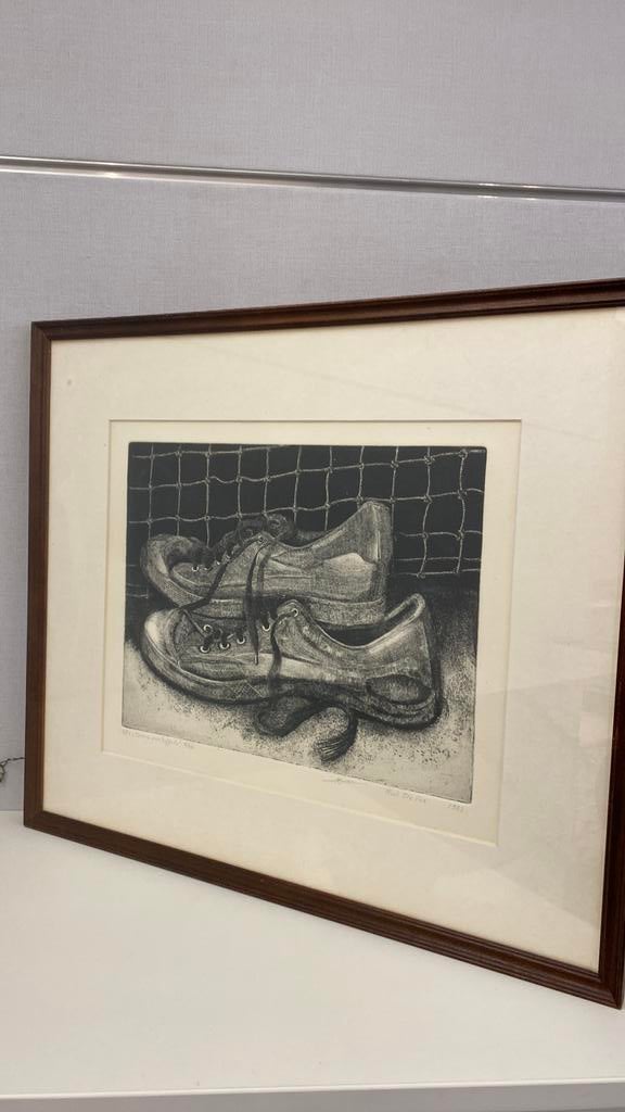 Gravure de Rudi De Vos. 1982 « chaussons de tennis », Enlèvement