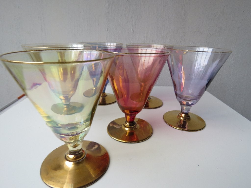 Set de 6 verres à vin Arlequin de la Verrerie de Laeken 1950, Antiquités & Art, Enlèvement ou Envoi