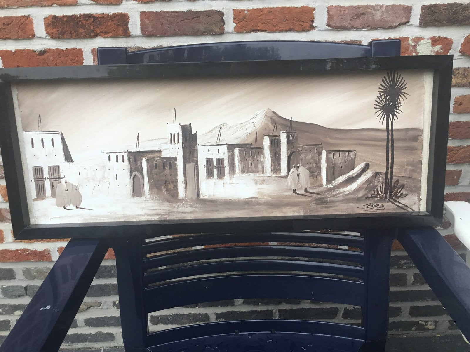 Huile/toile collée sur carton signée 66x25 cm, Enlèvement, Toile