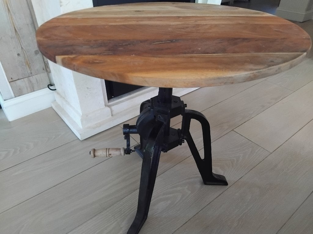 statafel of salontafel in gietijzer en massief hout, Ophalen, Zo goed als nieuw