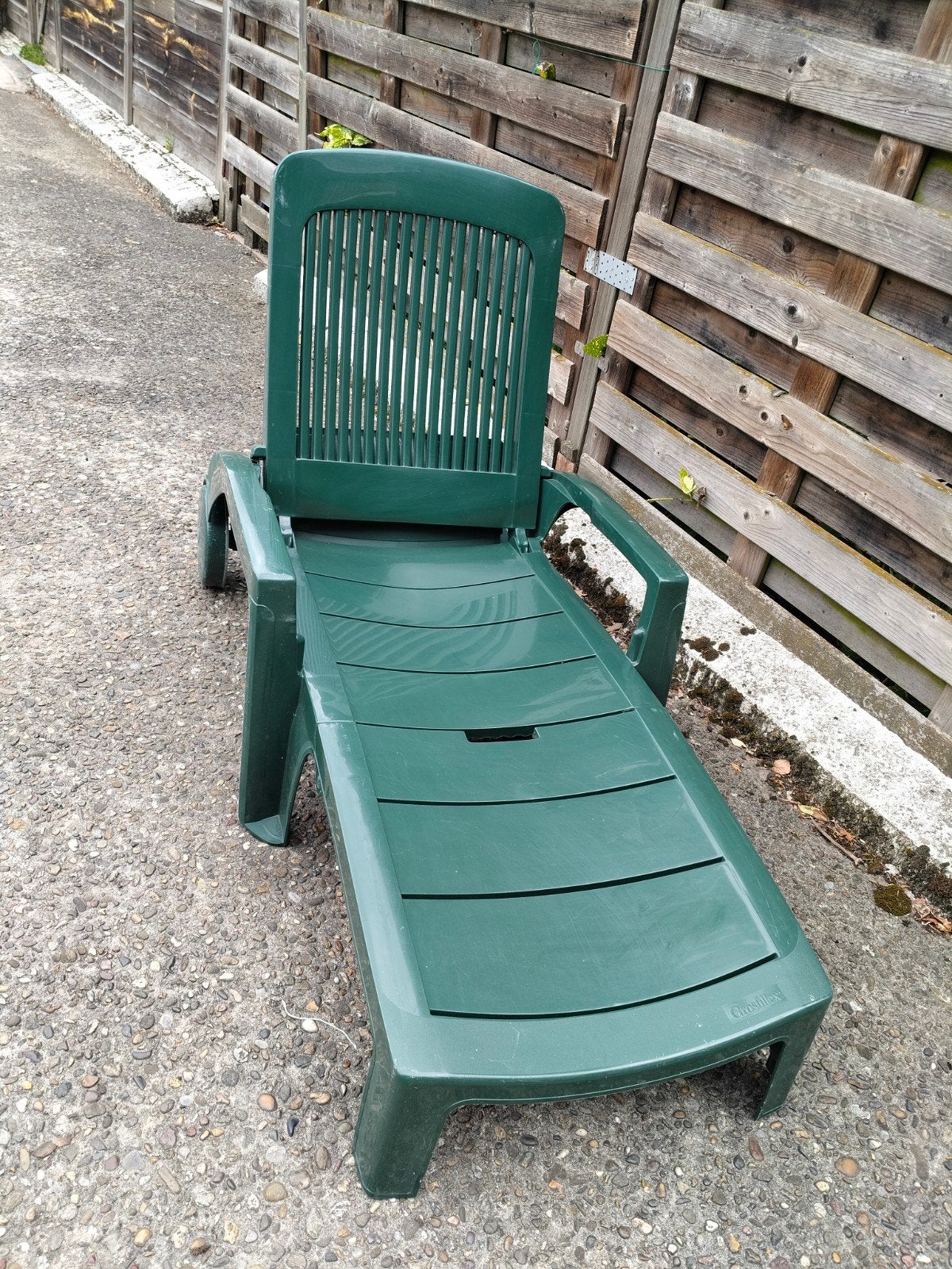 Grosfillex Ligbed kunststof donkergroen - verstelbaar, Jardin & Terrasse, Chaises longues, Comme neuf, Synthétique, Pliant, Réglable