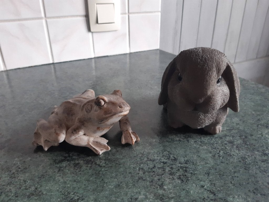 Tuindecoratie tuinbeeld kikker en konijn, Tuin en Terras, Ophalen of Verzenden, Nieuw, Overige materialen, Dierenbeeld