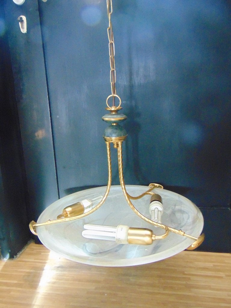 Lampe élégante avec bol en verre et détails en laiton, Enlèvement, Comme neuf, Verre