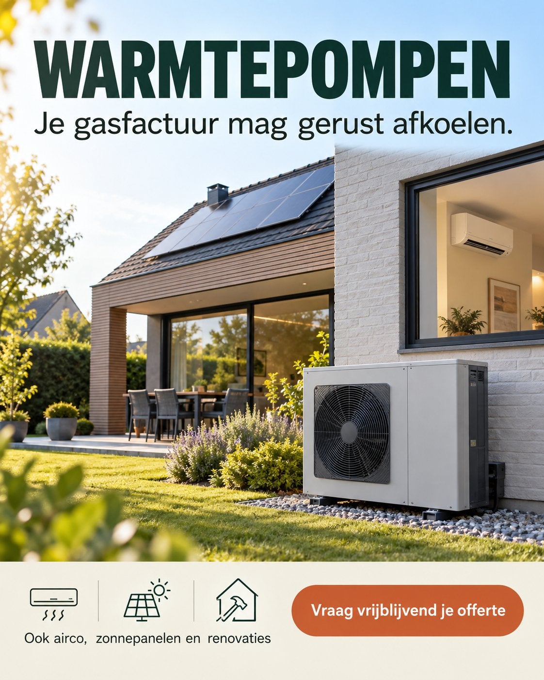 Warmtepomp laten plaatsen? Ook airco, zonnepanelen., Garantie, Nieuwbouw of Opbouw