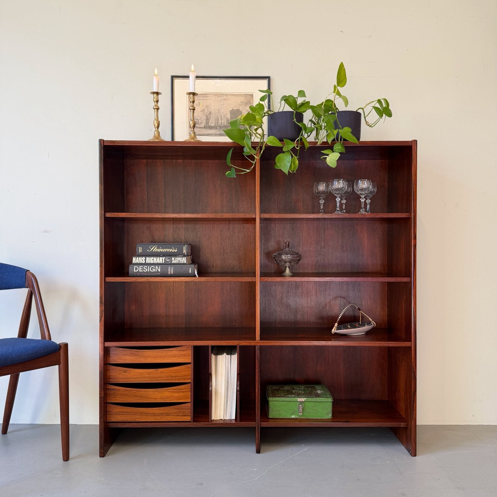Vintage vakkenkast, boekenkast, rosewood, Gebruikt, 100 tot 150 cm, 100 tot 150 cm, Vintage