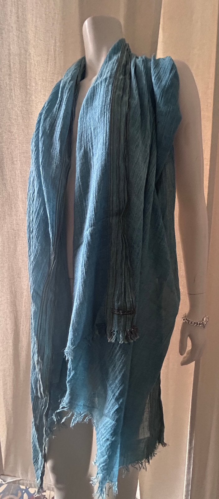 Faliero Sarti grote blauwe katoenen sjaal, Ophalen of Verzenden, Zo goed als nieuw, Sjaal