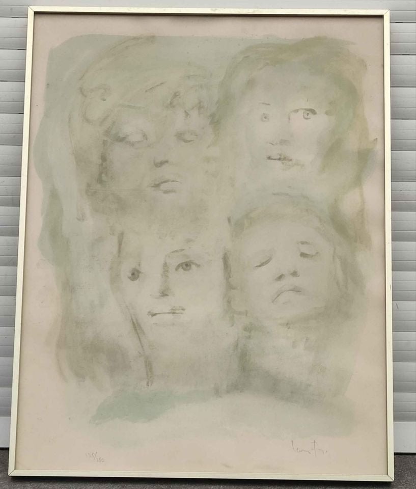 Lithographie 4 visages signe Léonor fini, Antiquités & Art, Art | Lithographies & Sérigraphies, Enlèvement ou Envoi