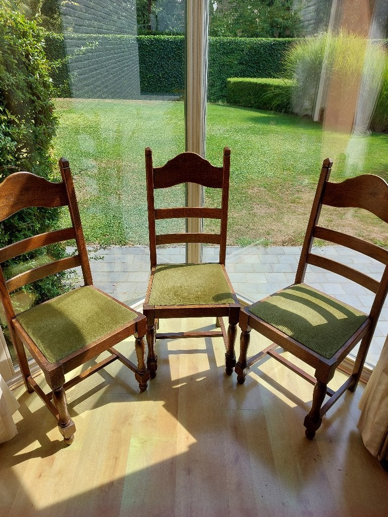 Stoelen eettafel met groene voering, Huis en Inrichting, Stoelen, Ophalen, Drie