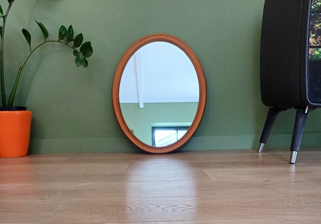 Miroir Deknudt vintage, Maison & Meubles, Enlèvement, Ovale, Moins de 50 cm, Moins de 100 cm