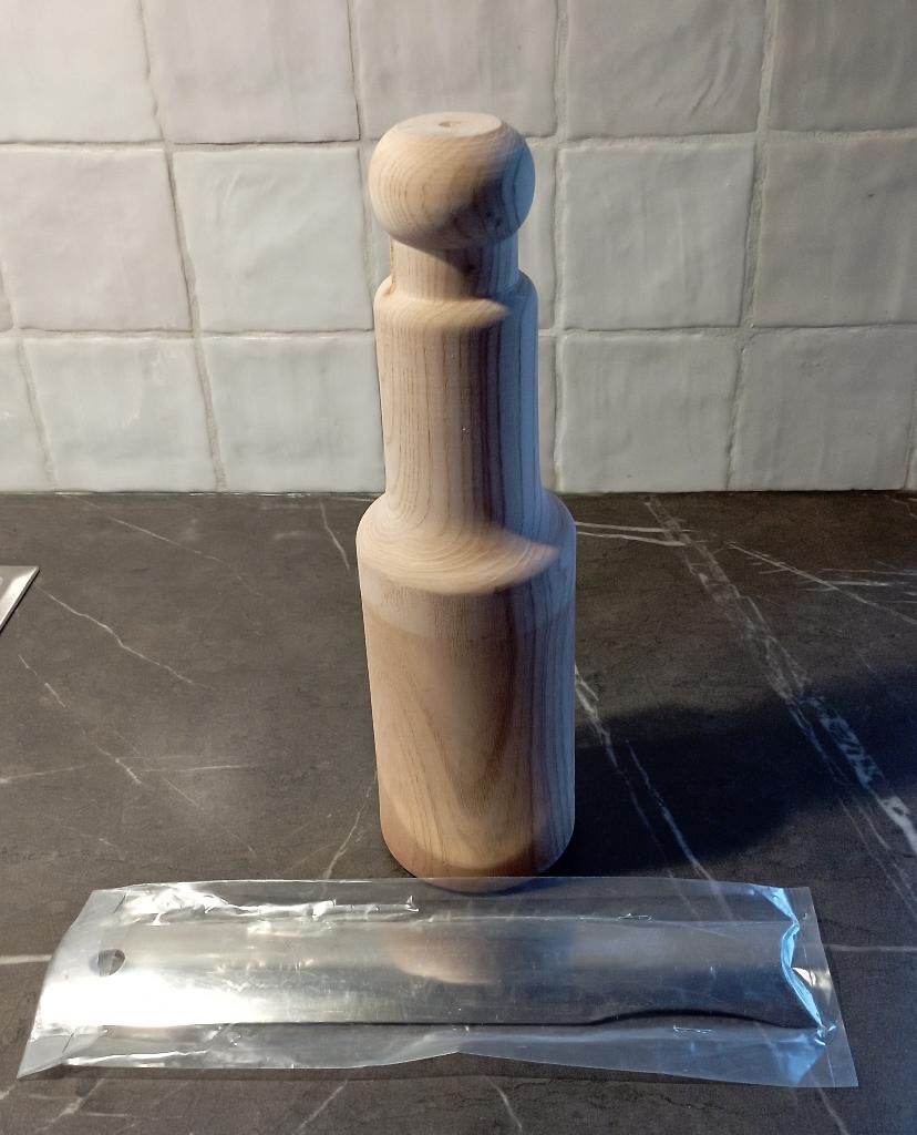 Pilon en bois de bouleau et grattoir en acier inoxydable, Enlèvement ou Envoi, Comme neuf