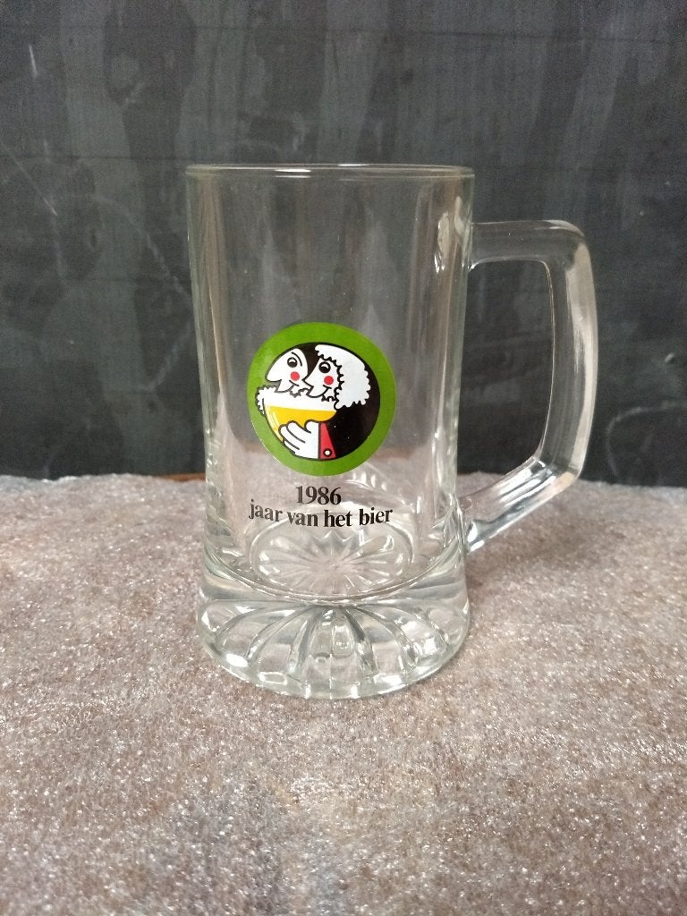 Glas beker - jaar van het bier 1986 - NL versie, Ophalen of Verzenden, Nieuw, Glas of Glazen, Overige merken