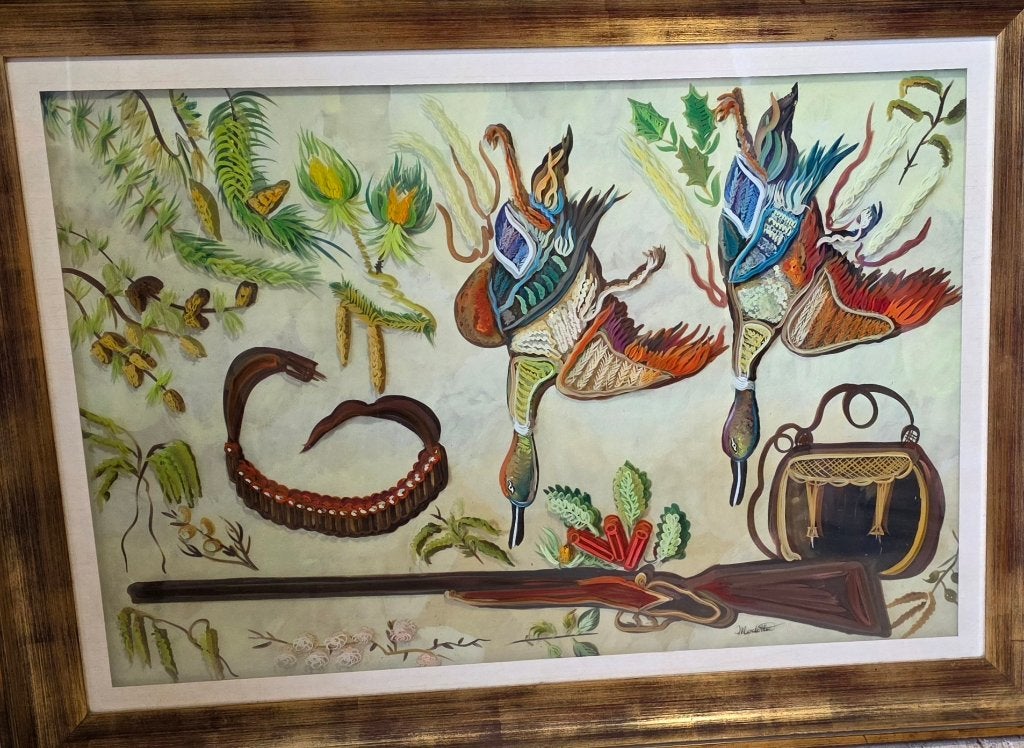 Scène de chasse avec art en verre multicouche, 110 x 84 cm, Antiquités & Art, Enlèvement