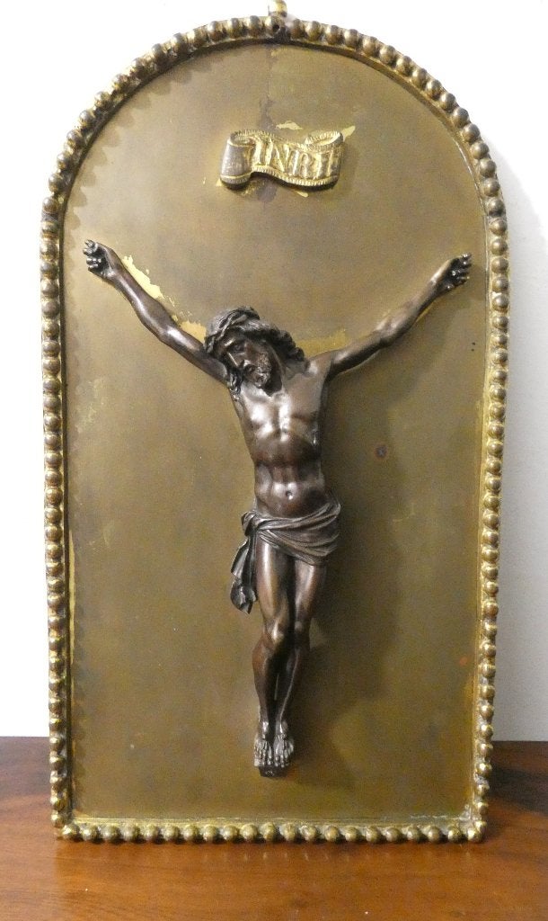 Bijzonder brons-koperen kruis wand plaquette [1574], Antiquités & Art, Enlèvement ou Envoi