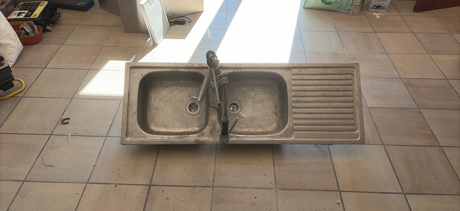 Evier inox à donner, Maison & Meubles, Enlèvement, Utilisé