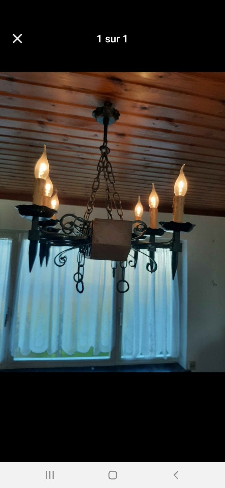 lustre bois et fer forgé 35e, Enlèvement, Comme neuf, Bois