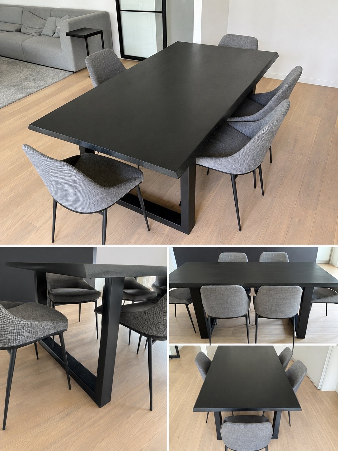 Moderne zwarte eettafel + 8 design eetkamerstoelen, Huis en Inrichting, Ophalen, Zo goed als nieuw
