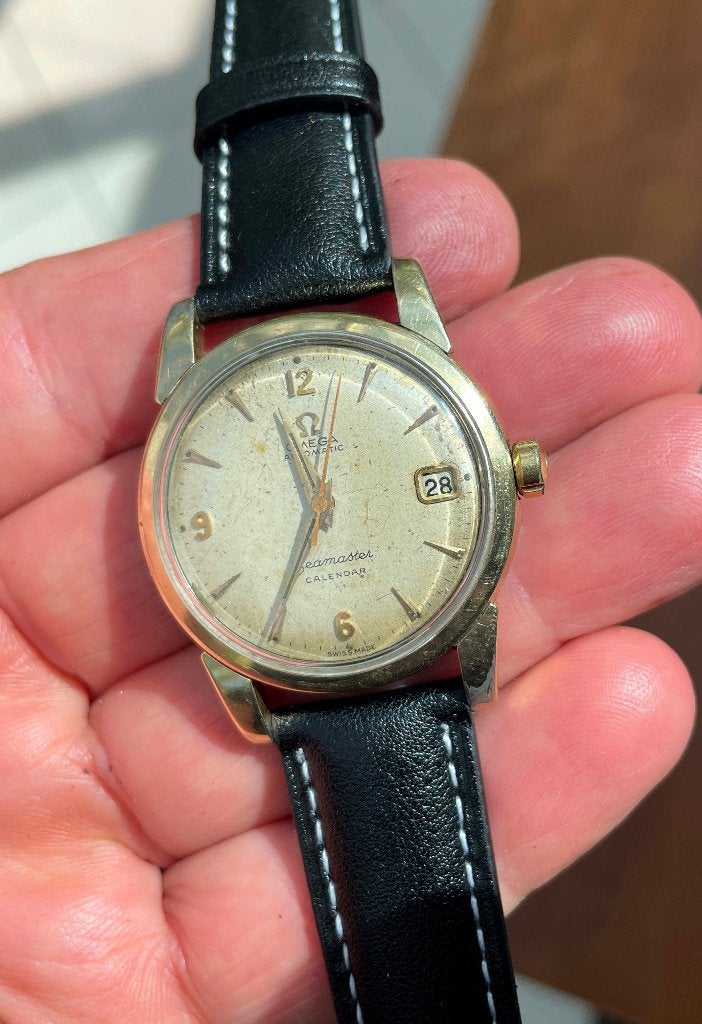 Montre OMEGA SEAMASTER automatique calendar cal 503, Montre-bracelet, Rolex, Cuir, Acier