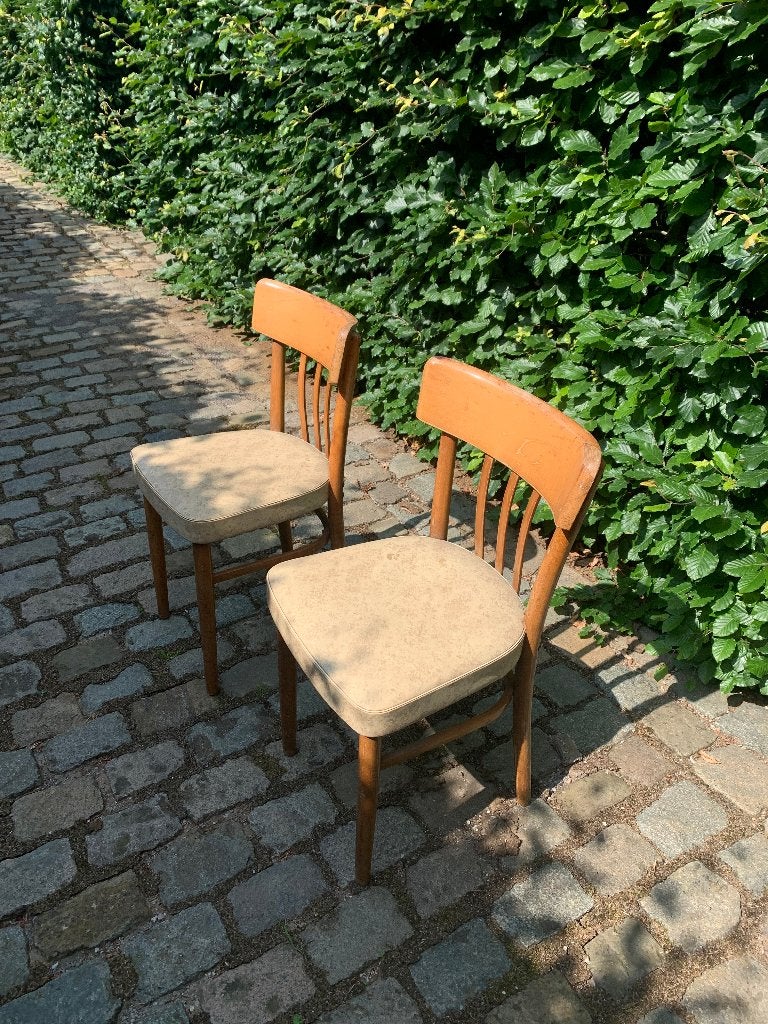 2 vintage KOK stoelen. Beukenhout met skai leren zitting., Huis en Inrichting, Stoelen, Ophalen, Twee, Hout, Gebruikt
