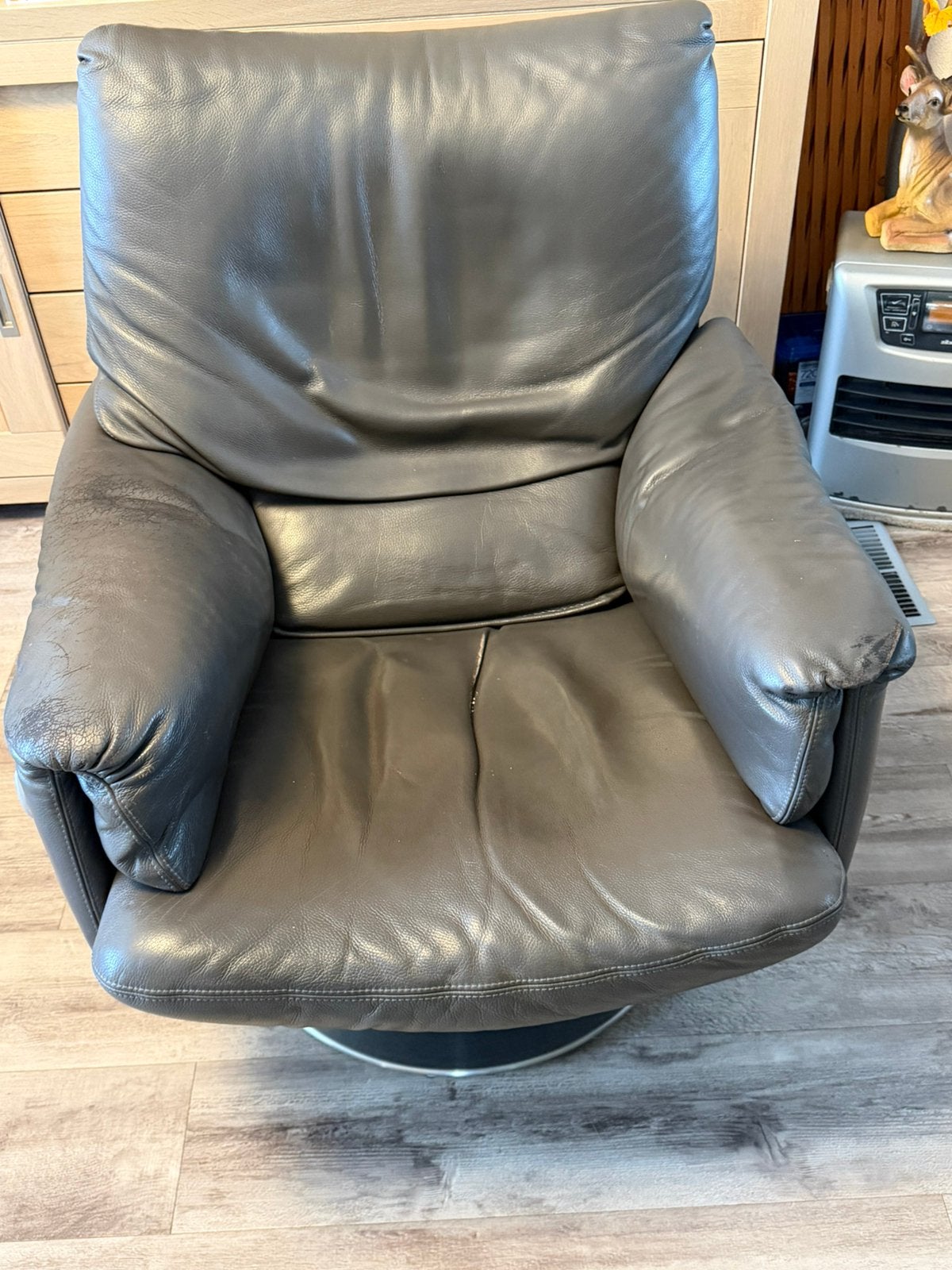 Fauteuil Leolux grijs leer, Huis en Inrichting, Ophalen, Gebruikt, Leer