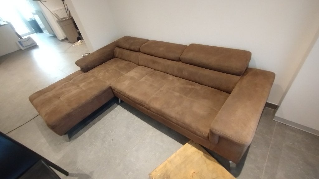 Daim zetel cognac, Huis en Inrichting, Ophalen, Overige materialen, 250 tot 300 cm, Gebruikt