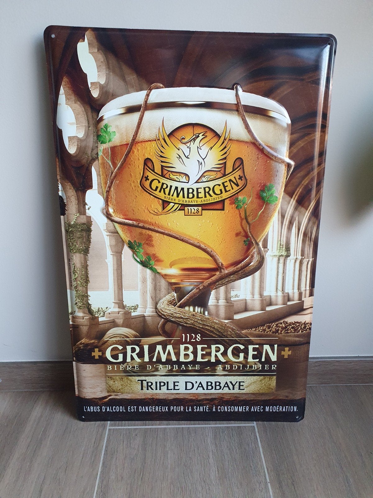 Grand panneau d'affichage en métal - Grimbergen -, Enlèvement ou Envoi, Utilisé, Panneau, Plaque ou Plaquette publicitaire, Autres marques