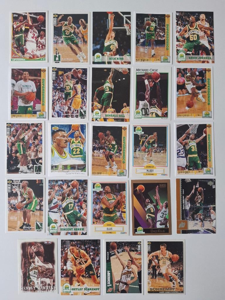 Lot 24 NBA kaarten Seattle Supersonics, Ophalen of Verzenden, Zo goed als nieuw, Meerdere plaatjes
