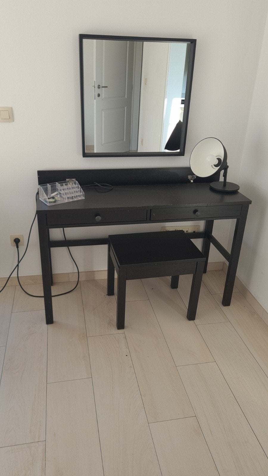 Make-up tafel / kaptafel met spiegel, zitbankje en 2 lades, Ophalen
