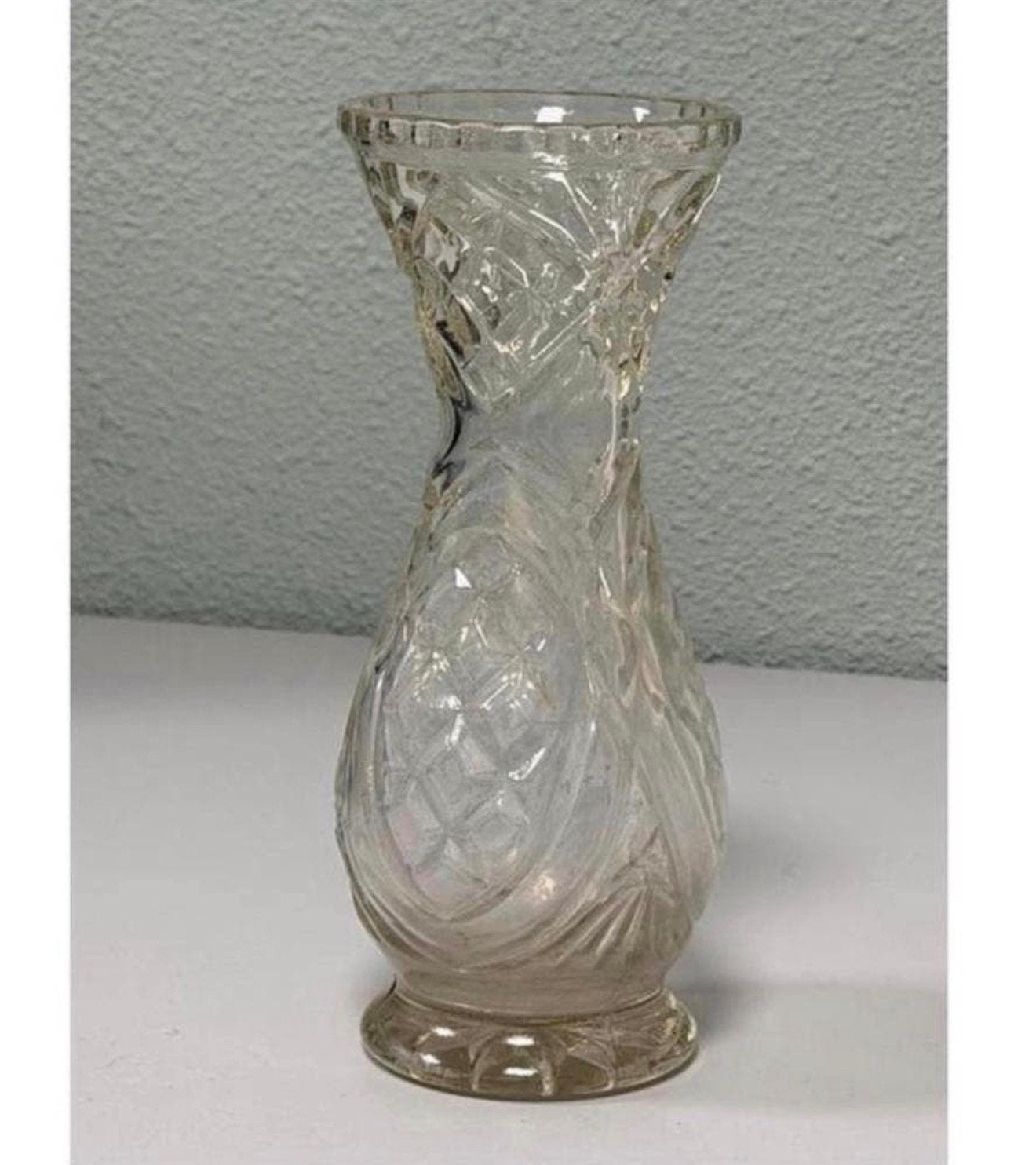 Vintage Glazen Glas Vaas – 22 cm – Mooi Geslepen Patroon, Ophalen of Verzenden