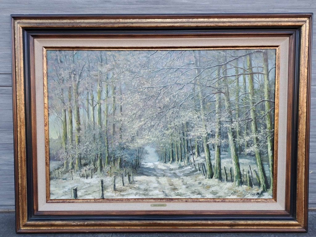 huile sur toile chemin signe marcel henneighen, Antiquités & Art, Enlèvement, Toile