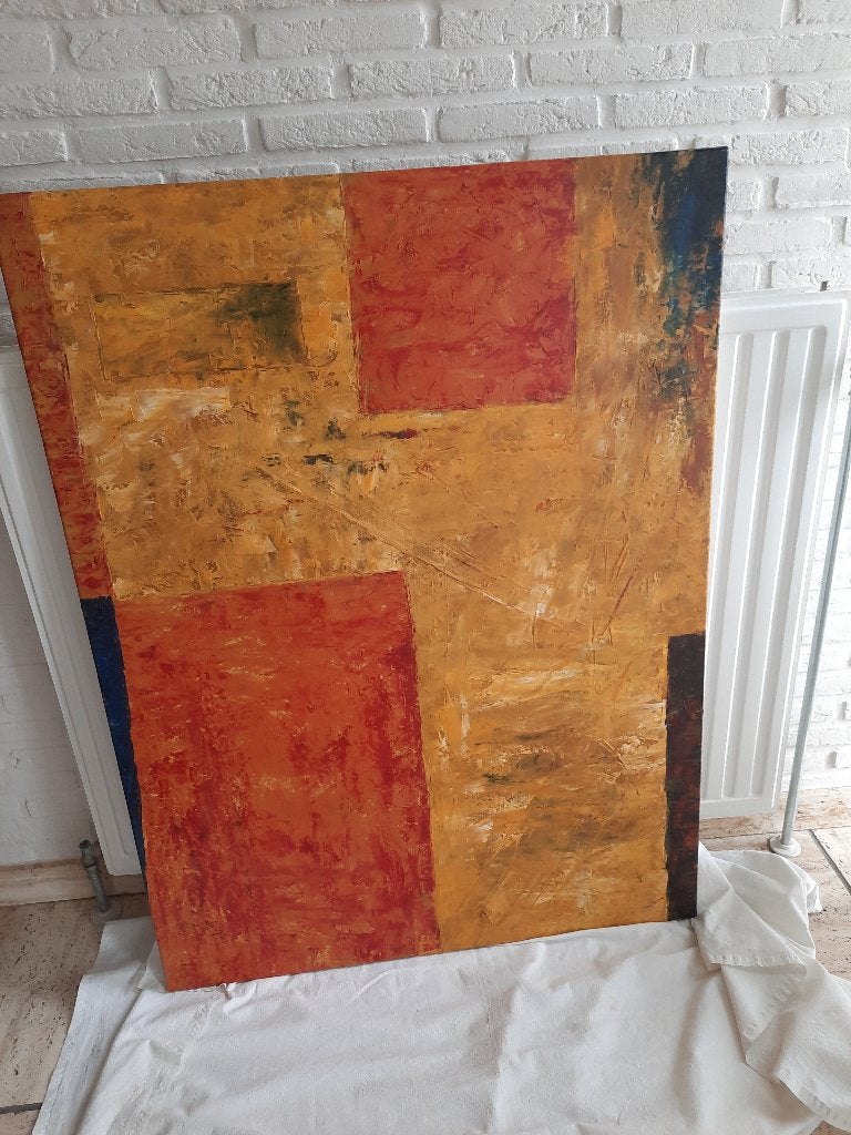 Modern schilderij 1,20 mtr x 90 cm, Ophalen, Gebruikt, Schilderij, Gesigneerd