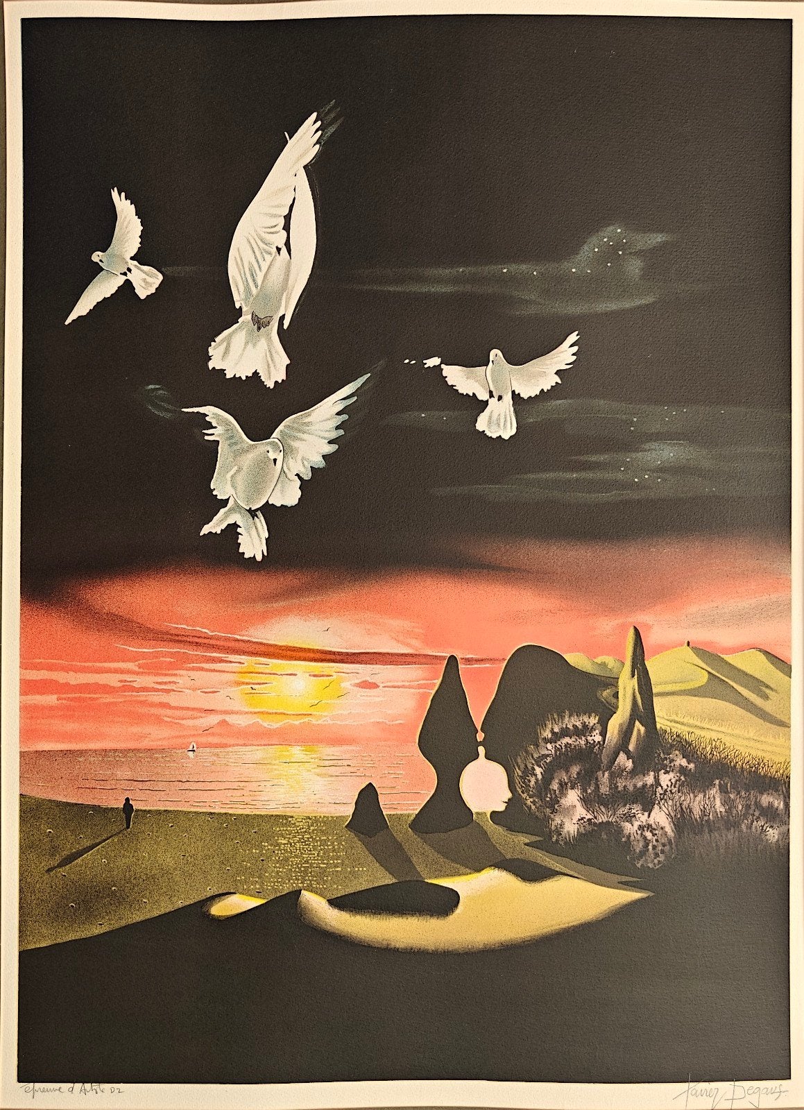 Xavier Degans, surrealistische voorstelling (1). Litho., Enlèvement ou Envoi