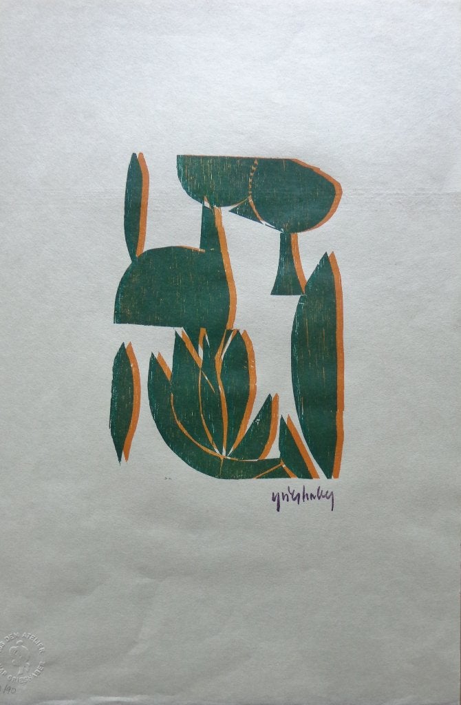 HAP GRIESHABER / PAAR / KLEURHOUTSNEDE / 47x31cm, Antiquités & Art, Édition limitée, Enlèvement ou Envoi, Autres sujets, Gravure sur bois