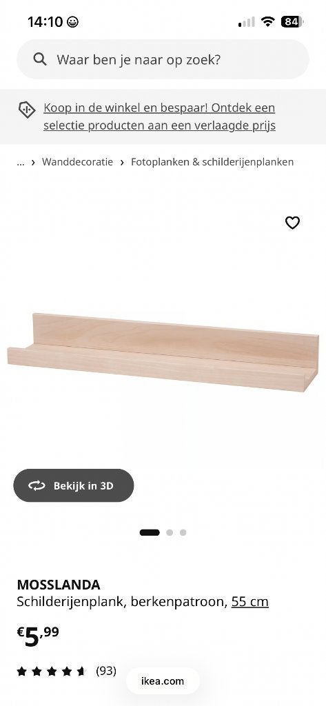 Schilderijen plank IKEA mosslanda, Huis en Inrichting, Ophalen, Zo goed als nieuw