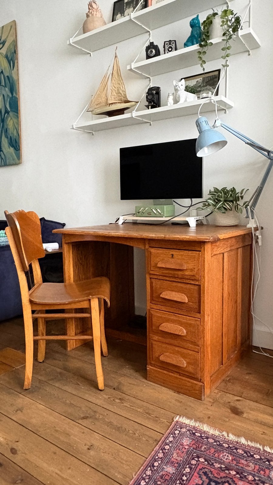 Landelijk vintage houten bureau, Huis en Inrichting, Ophalen, Gebruikt, Hout, Vintage