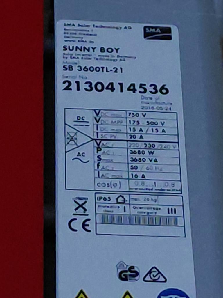 SMA sunny  boy omvormer te koop, Ophalen, Zo goed als nieuw, 200 wattpiek of meer